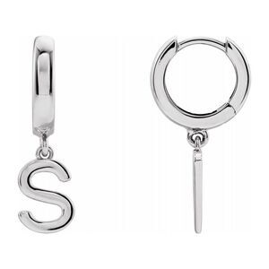 Single, 14k White Gold Initial S Dangle Hoop Earring, 6 x 21mm